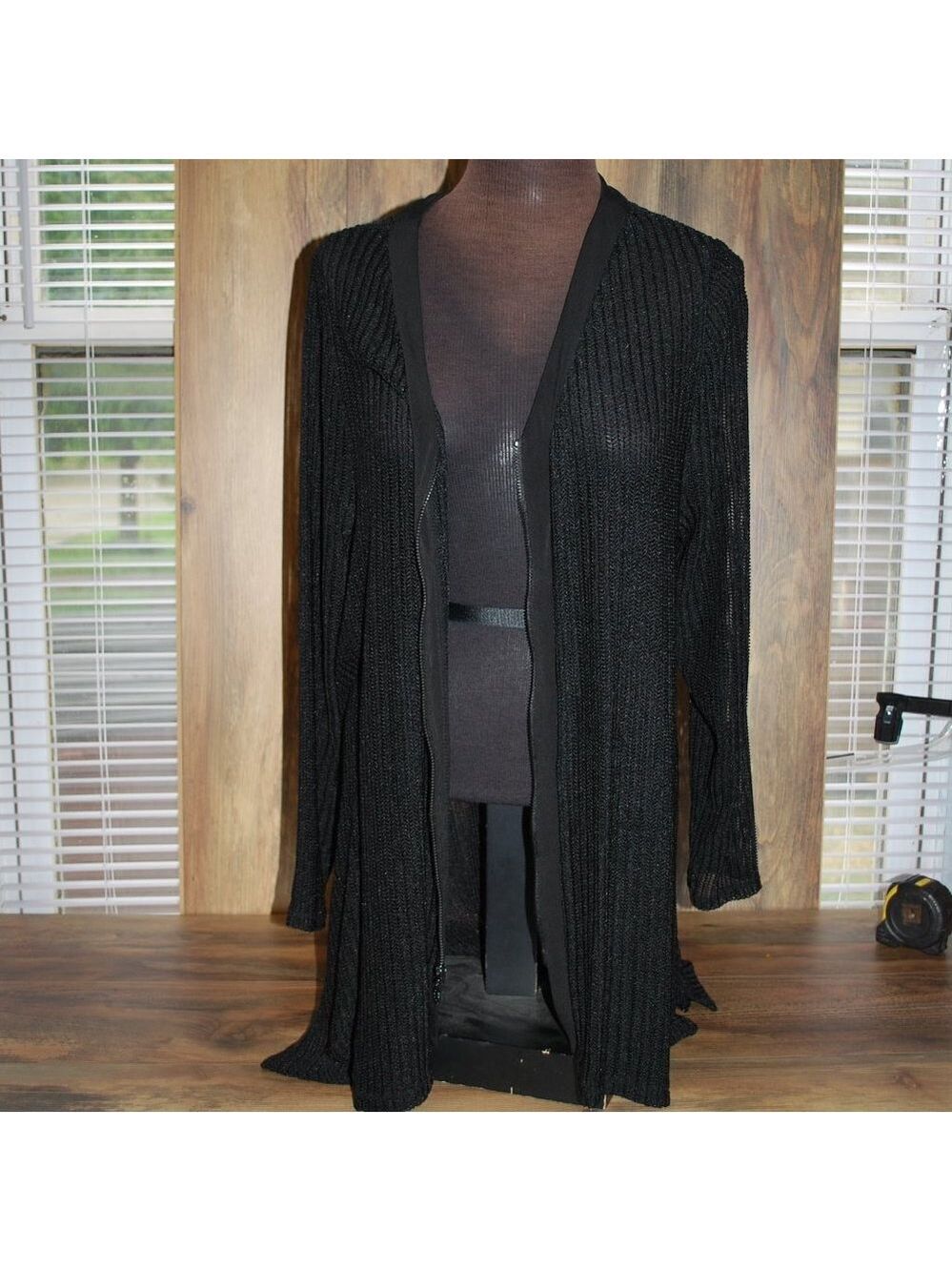 Catherines Cardigan See Through Zip Up Black Sweater 1X